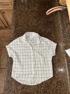 Japna Women's White Window Pane Plaid Short Sleeve Button Down Shirt